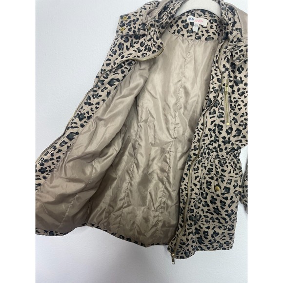 H&M Size 9-10 Parka Coat Leopard Print Tan Black Cinched Waist Detachable Hood - Picture 12 of 12